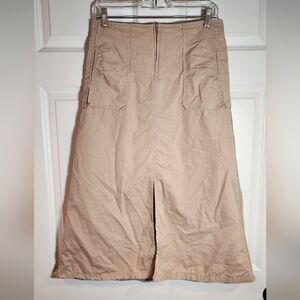 Big Blue Cotton Zip Front Slit A Line Midi Skirt Small Has Faint Pink Marks